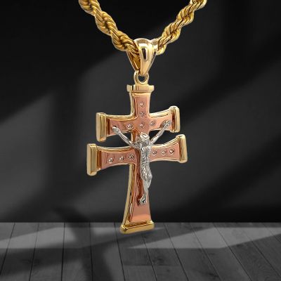 Iced Out Lorraine Cross Jesus Pendant