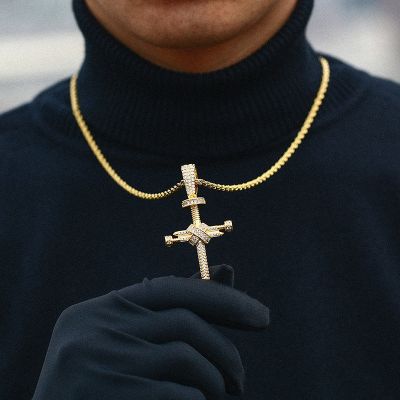 Iced Out Nail Cross Pendant