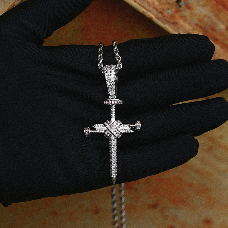 Iced Out Nail Cross Pendant