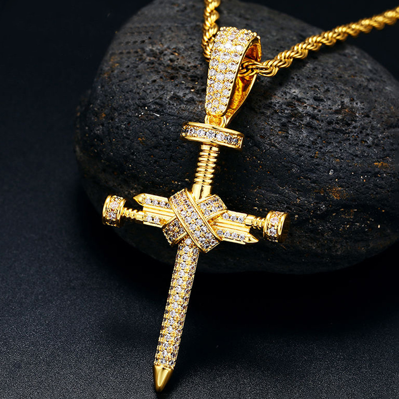 Iced Out Nail Cross Pendant