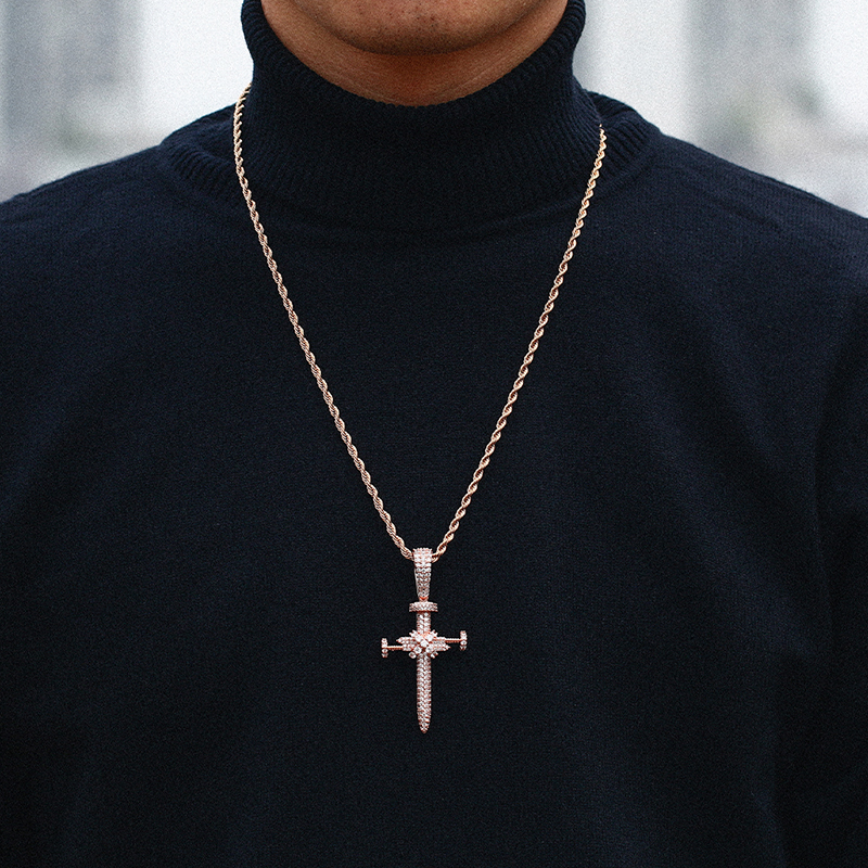 Iced Out Nail Cross Pendant