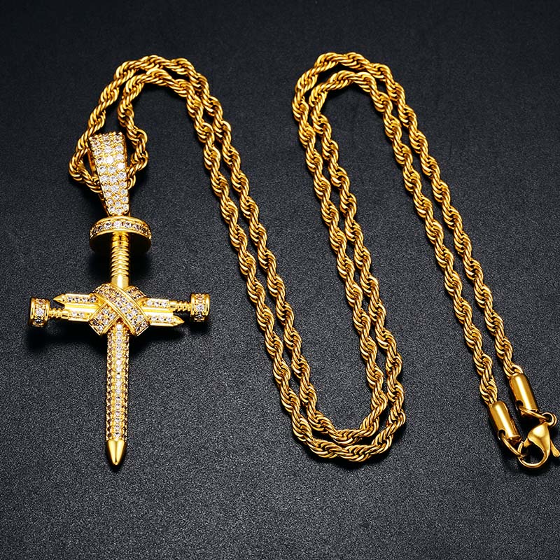 Iced Out Nail Cross Pendant