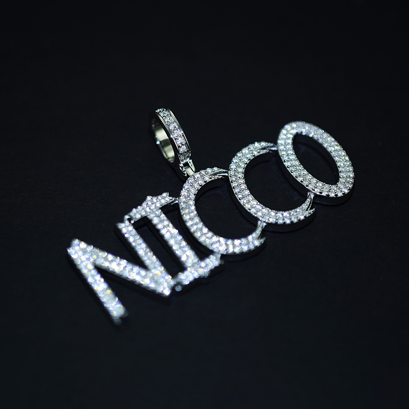 Iced Out Custom Name Pendant in White Gold