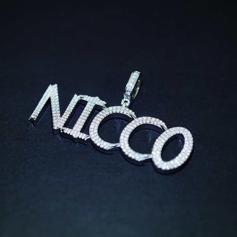 Iced Out Custom Name Pendant in White Gold