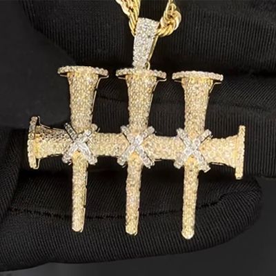 Iced Triple Nail Cross Pendant