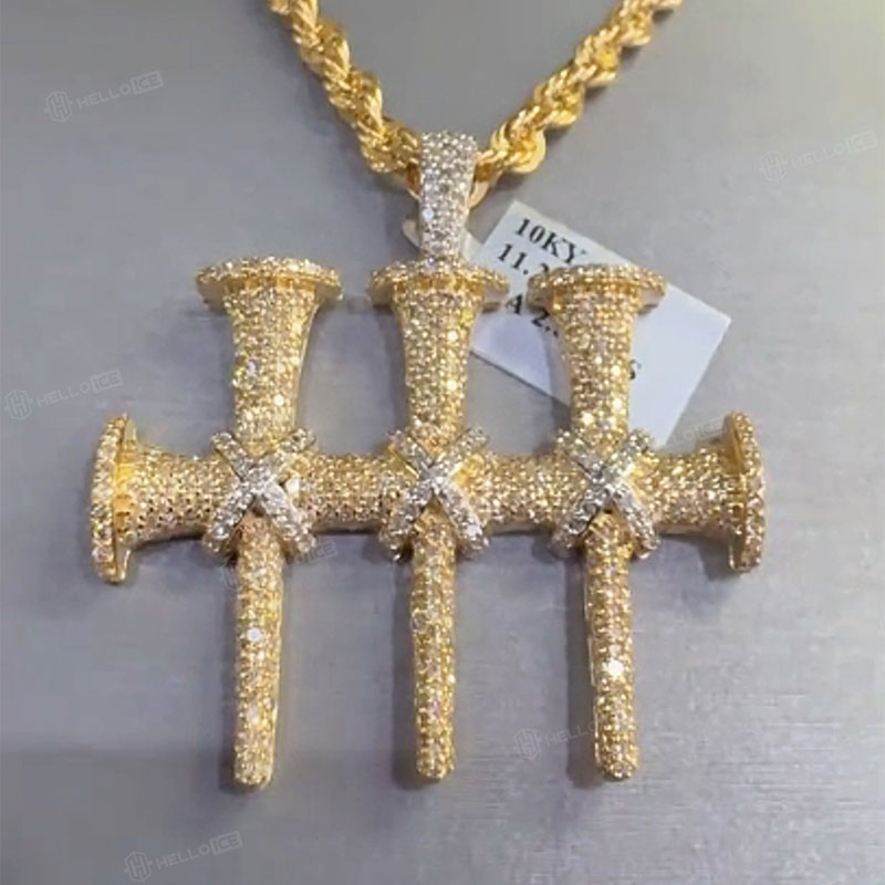 Iced Triple Nail Cross Pendant