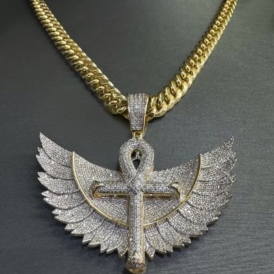 Iced Out Wings Ankh Pendant