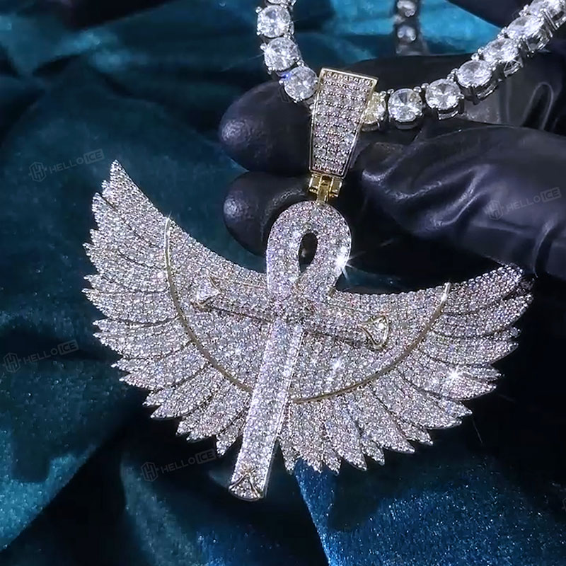 Iced Out Wings Ankh Pendant