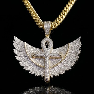 Iced Out Wings Ankh Pendant