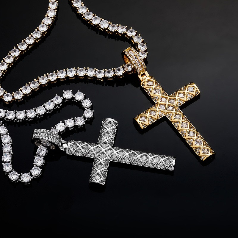 Iced Grid Cross Pendant