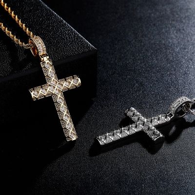 Iced Grid Cross Pendant