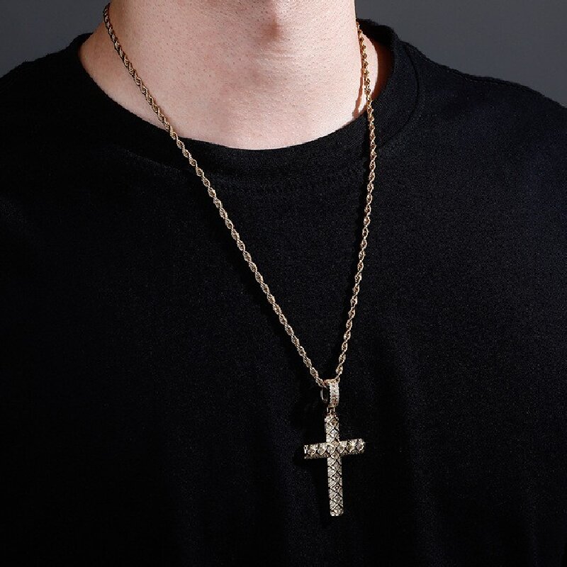 Iced Grid Cross Pendant