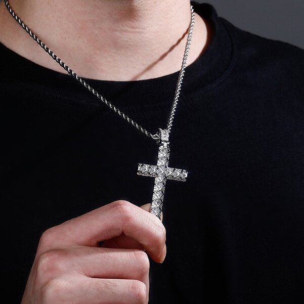 Iced Grid Cross Pendant