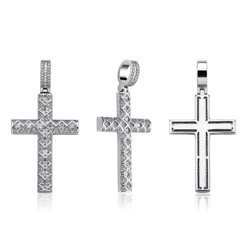 Iced Grid Cross Pendant