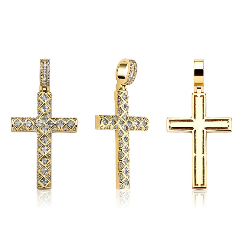 Iced Grid Cross Pendant