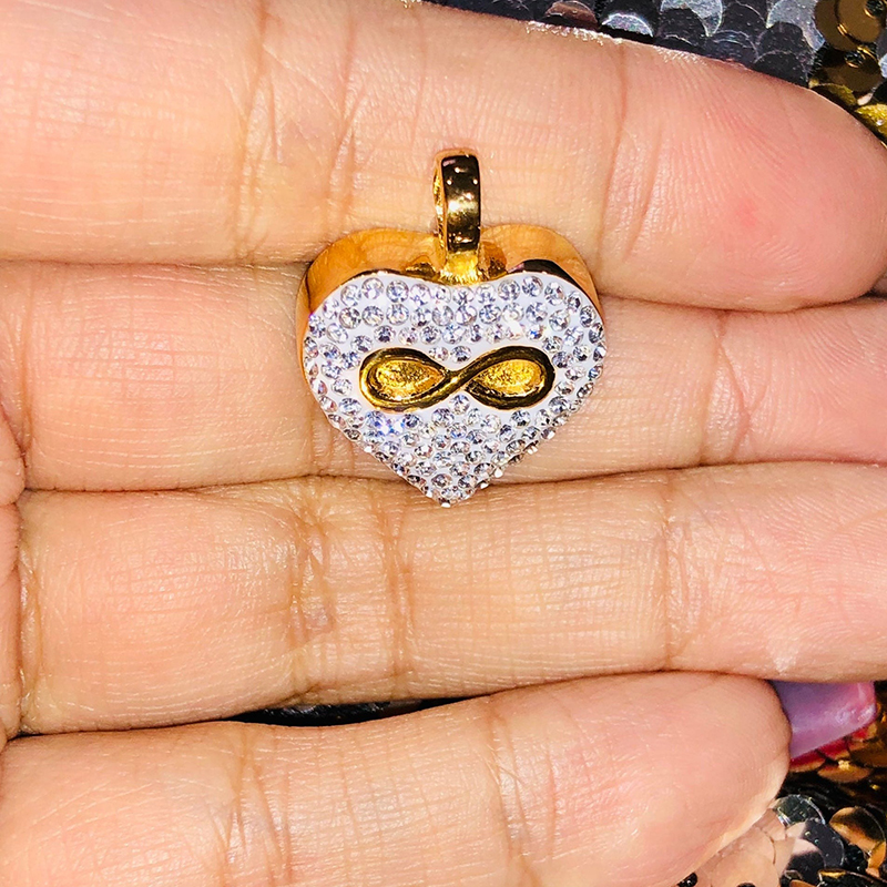 Iced Infinity Heart Urn Pendant in Gold