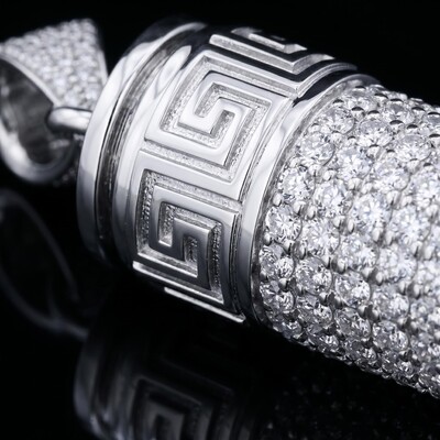 Cylindrical Swastika Carved Urn Pendant in White Gold