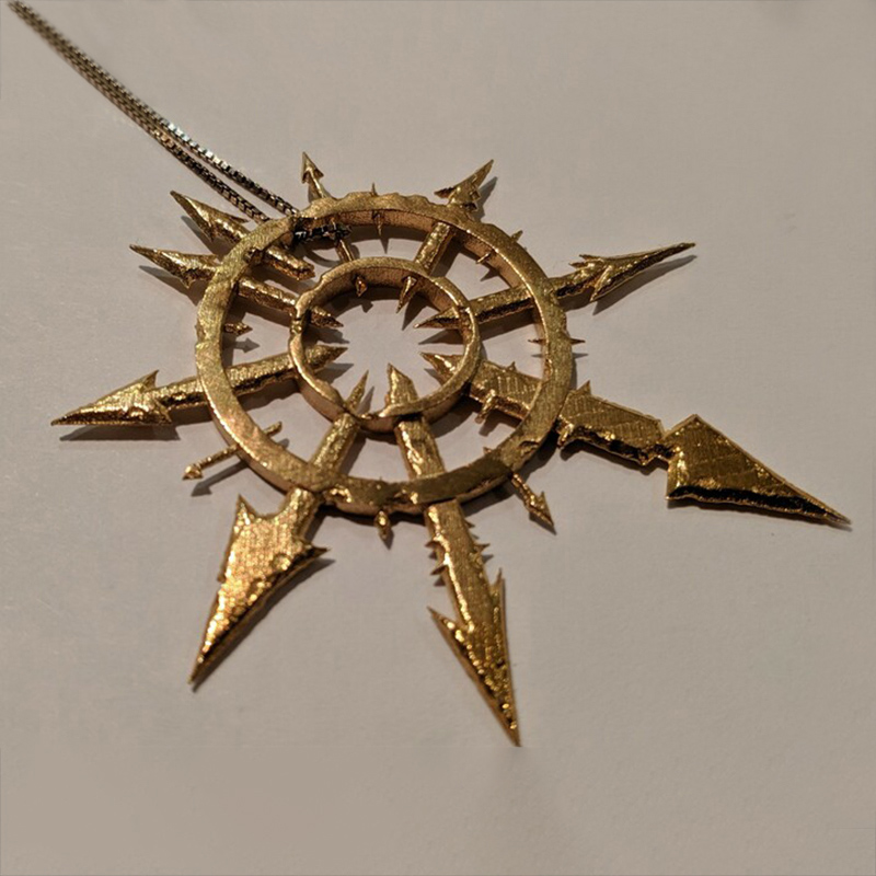 Spiky Star Round Pendant in Gold