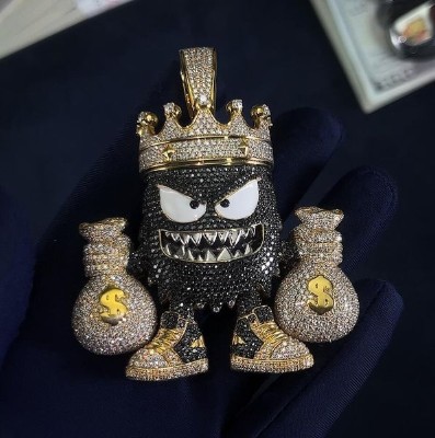 Iced Out Crown Little Monster Money Bag Pendant