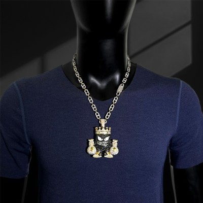 Iced Out Crown Little Monster Money Bag Pendant