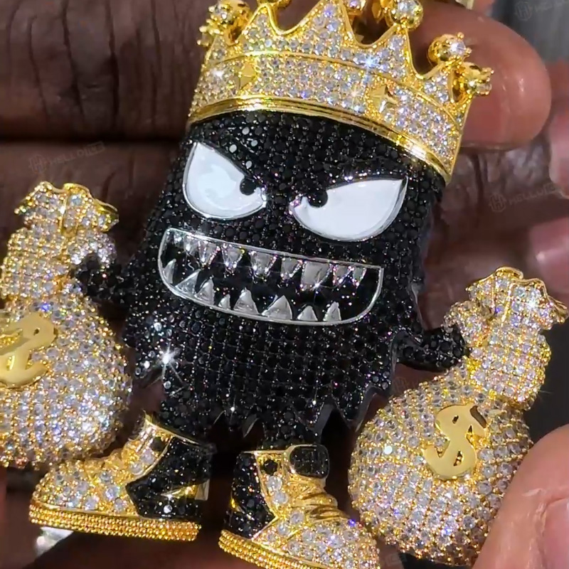 Iced Out Crown Little Monster Money Bag Pendant