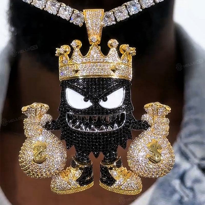 Iced Out Crown Little Monster Money Bag Pendant