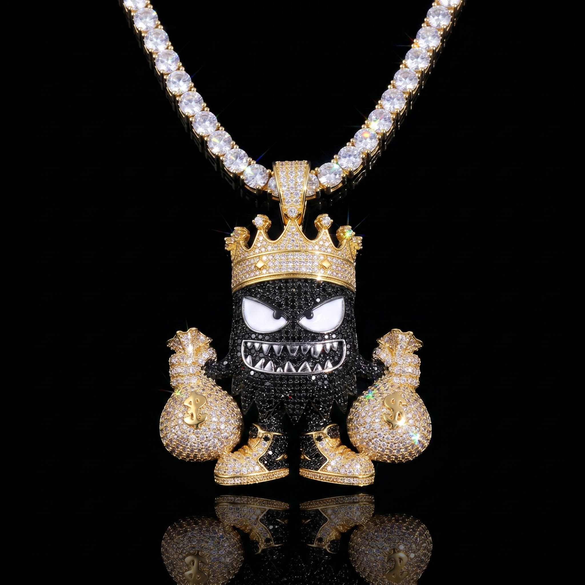 Iced Out Crown Little Monster Money Bag Pendant Iced Out Crown Little Monster Money Bag Pendant