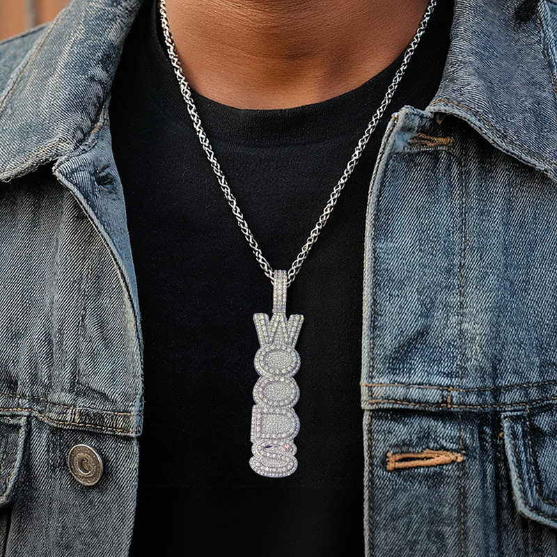 Iced Custom Double Layer Vertical Letter Pendant