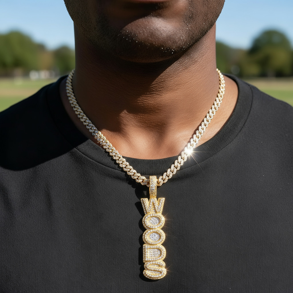 Iced Custom Double Layer Vertical Letter Pendant