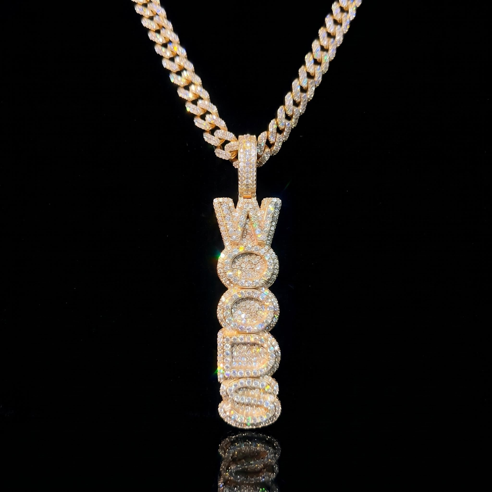 Iced Custom Double Layer Vertical Letter Pendant Iced Custom Double Layer Vertical Letter Pendant