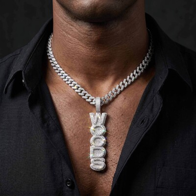 Iced Custom Double Layer Vertical Letter Pendant