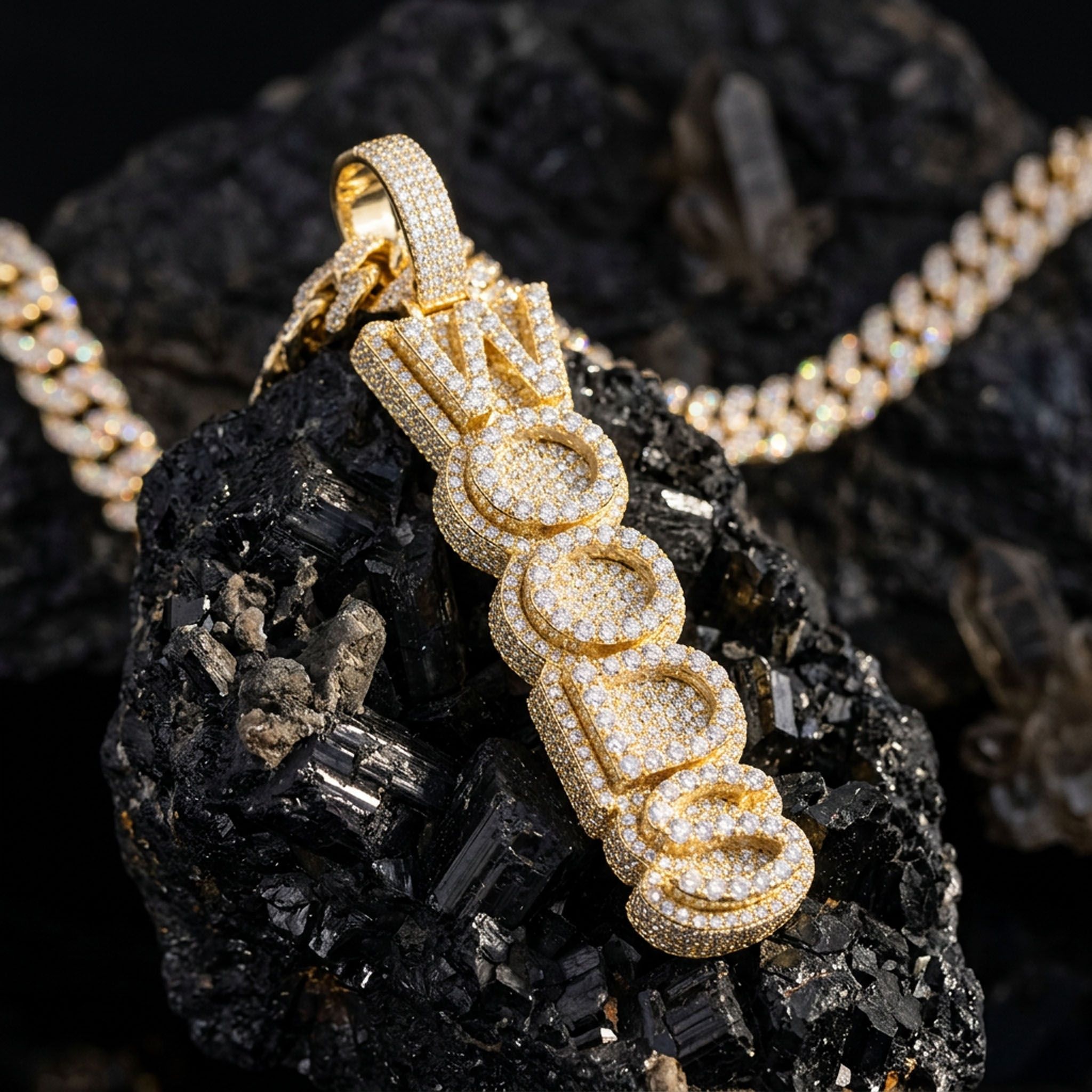 Iced Custom Double Layer Vertical Letter Pendant Iced Custom Double Layer Vertical Letter Pendant