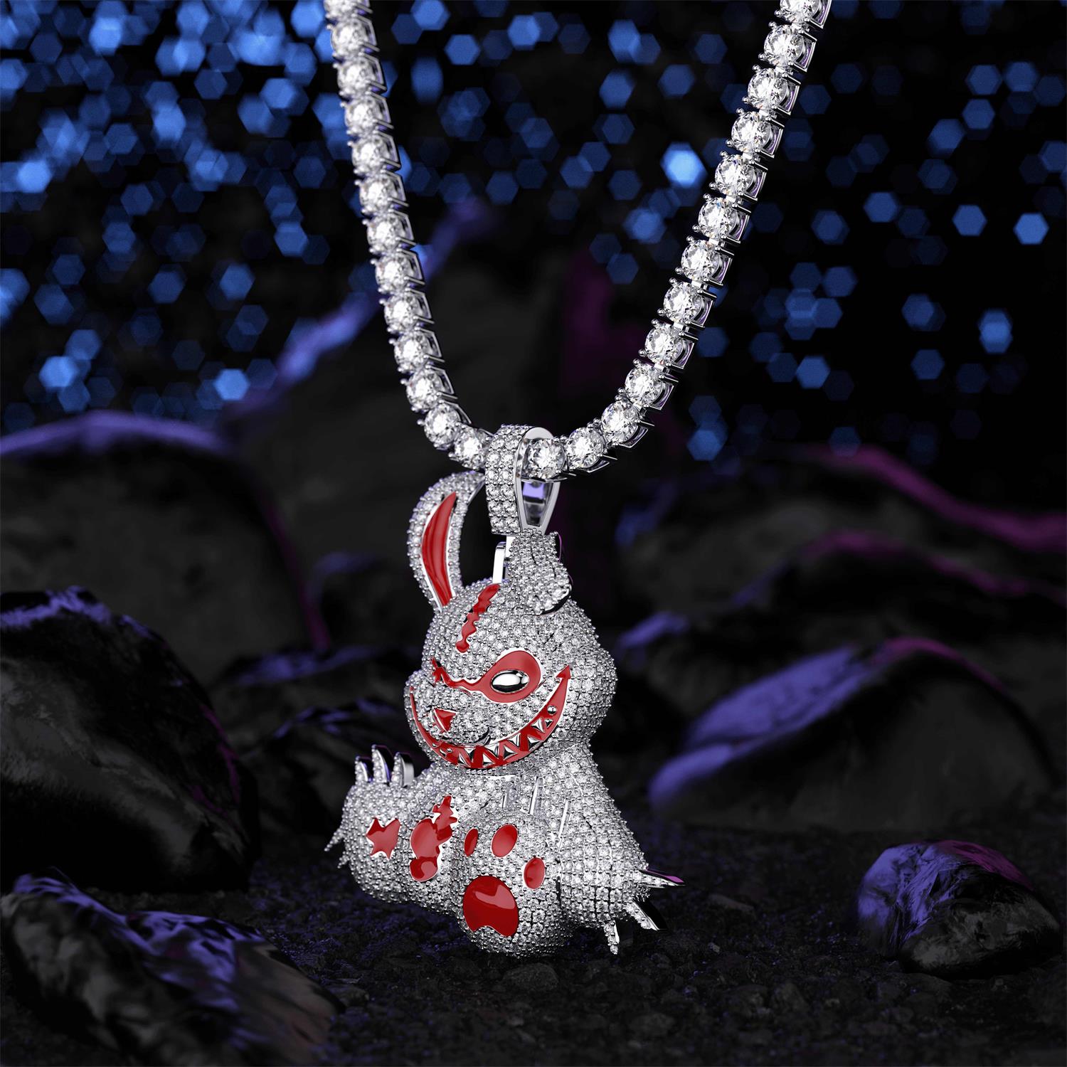 Helloice Micro Pave Evil Rabbit Cartoon Enamel Pendant