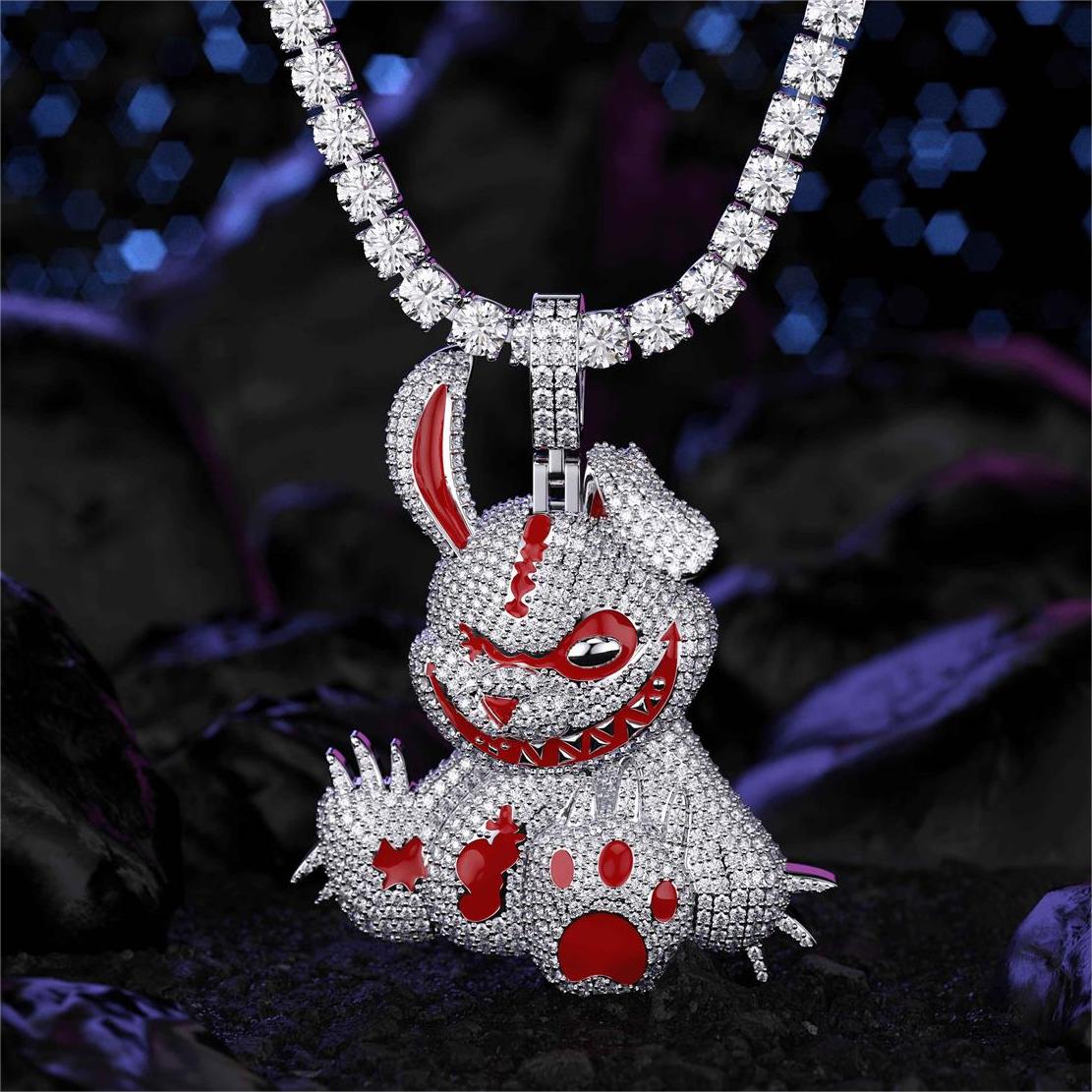 Helloice Micro Pave Evil Rabbit Cartoon Enamel Pendant