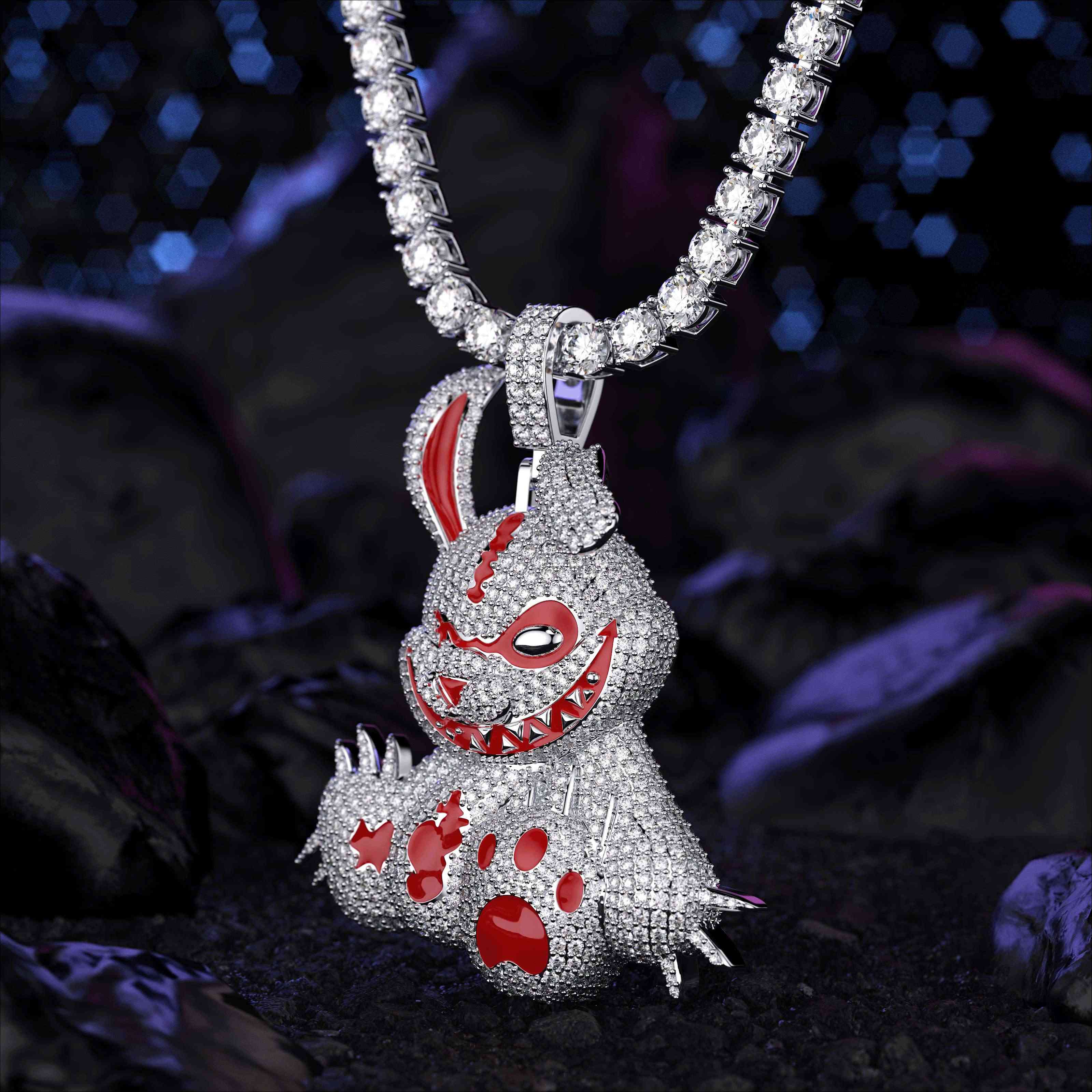 Helloice Micro Pave Evil Rabbit Cartoon Enamel Pendant