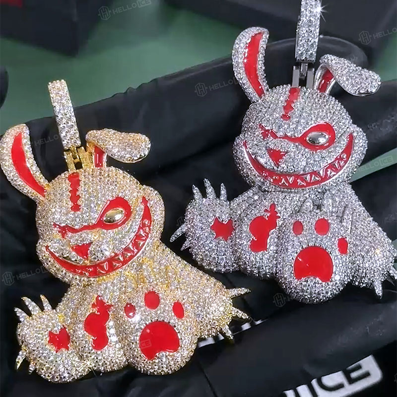 Helloice Micro Pave Evil Rabbit Cartoon Enamel Pendant