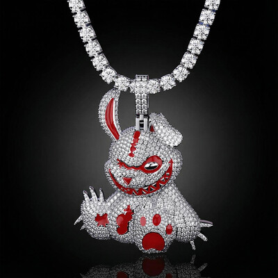 Helloice Micro Pave Evil Rabbit Cartoon Enamel Pendant