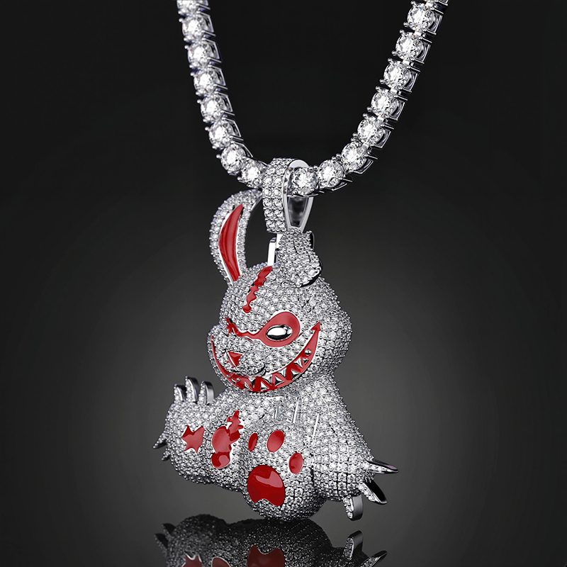 Helloice Micro Pave Evil Rabbit Cartoon Enamel Pendant