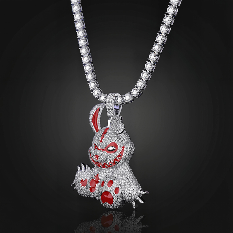 Helloice Micro Pave Evil Rabbit Cartoon Enamel Pendant