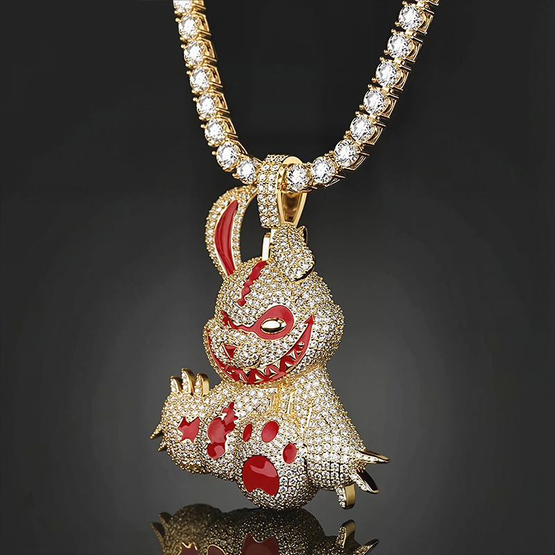 Helloice Micro Pave Evil Rabbit Cartoon Enamel Pendant