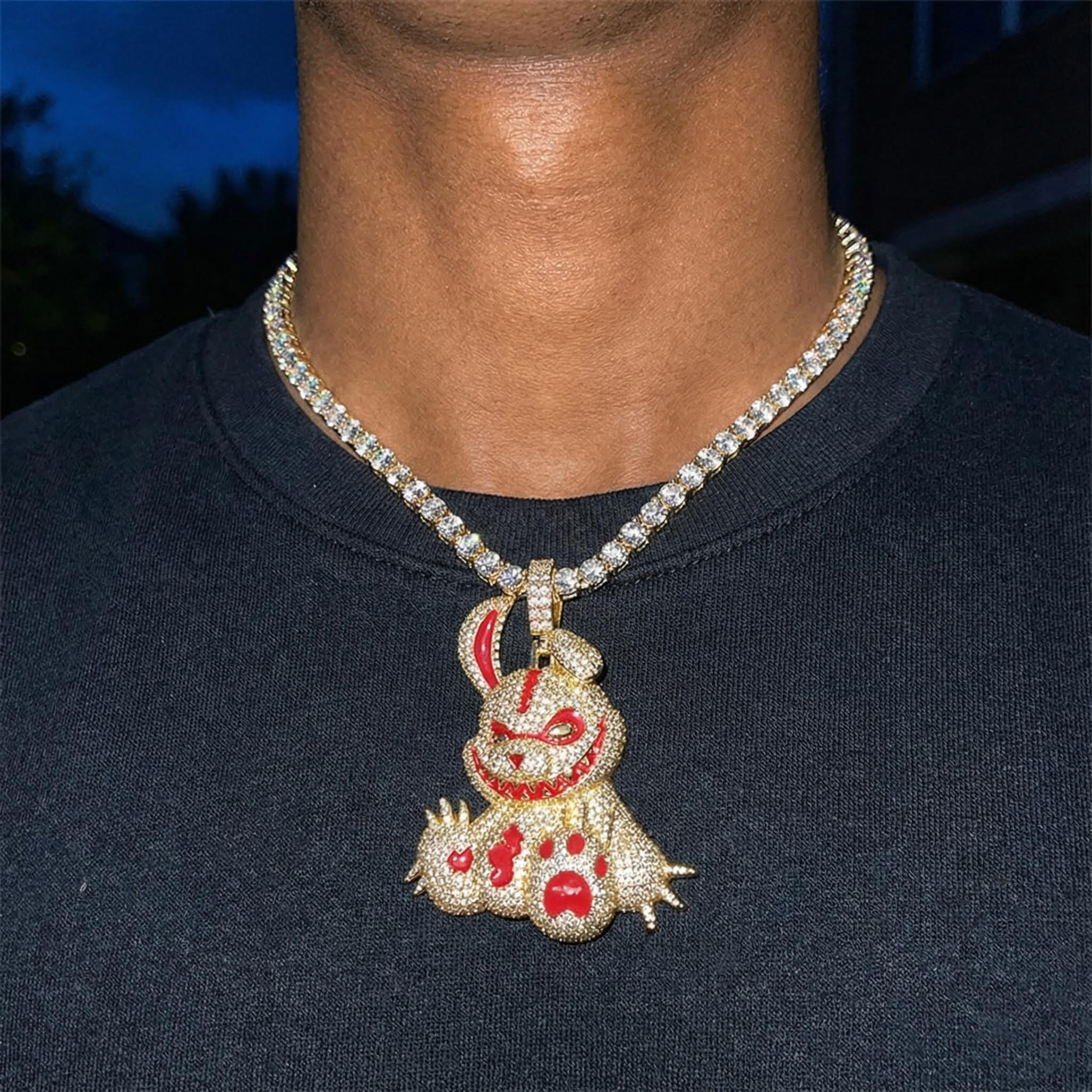 Helloice Micro Pave Evil Rabbit Cartoon Enamel Pendant