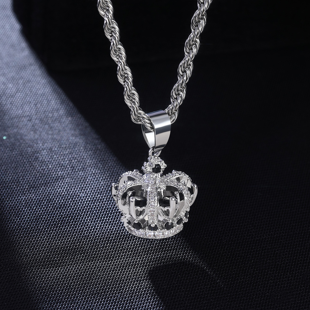 Multicolor Crown Pendant in White Gold