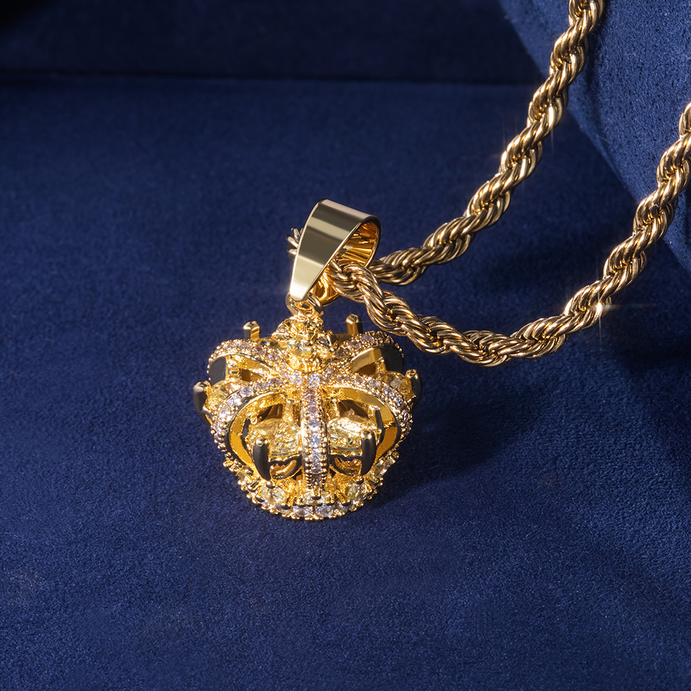 Yellow Diamonds Crown Pendant in Gold