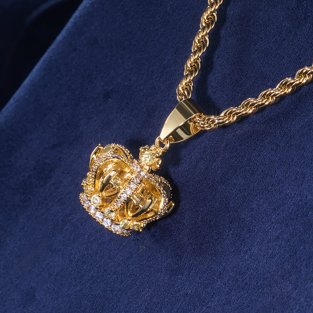 Yellow Diamonds Crown Pendant in Gold