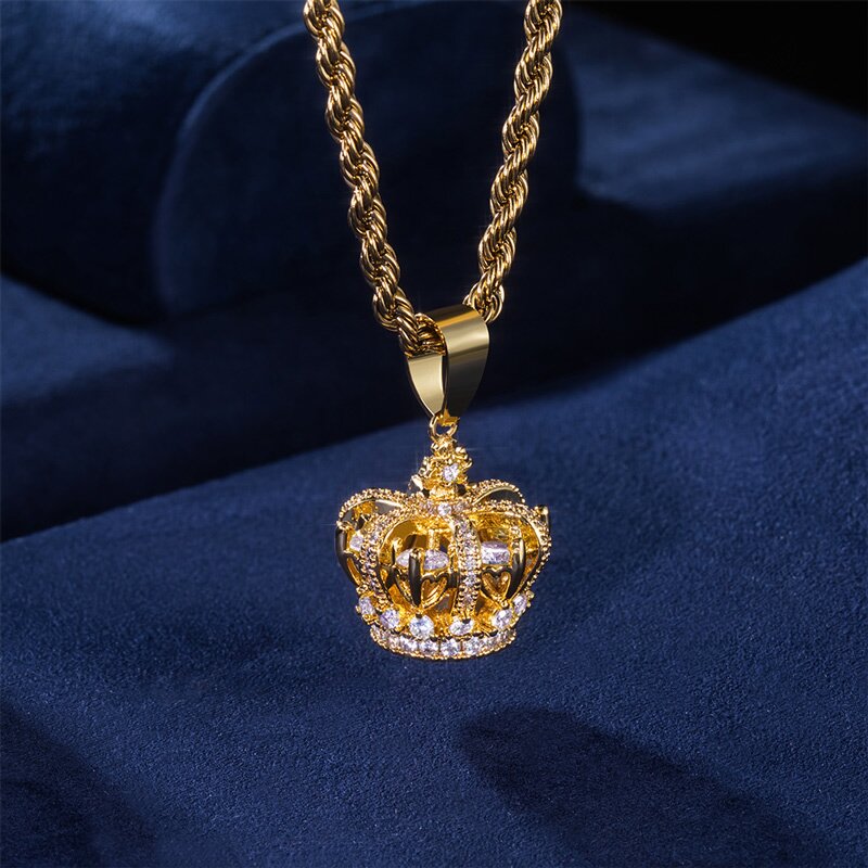 Iced Out Diamonds Crown Pendant in Gold