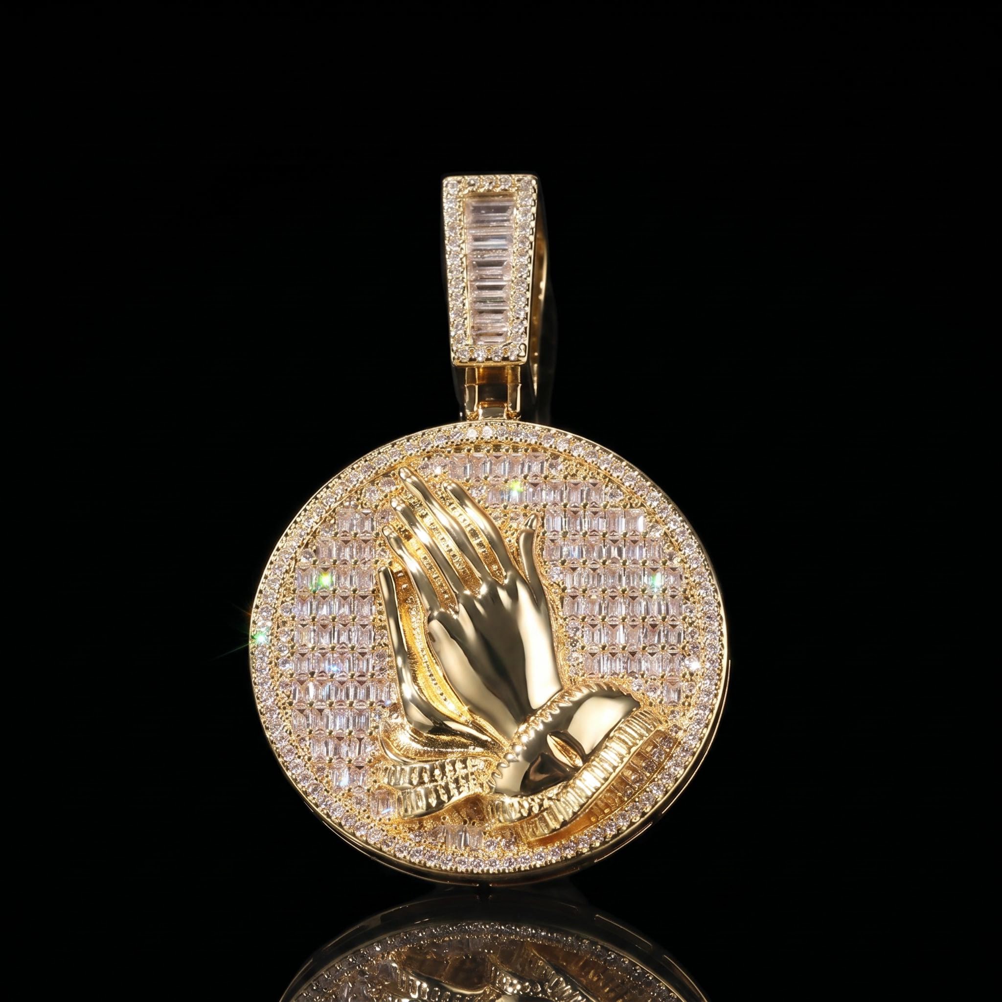 Baguette Cut Praying Hands Pendant