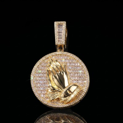 Baguette Cut Praying Hands Pendant