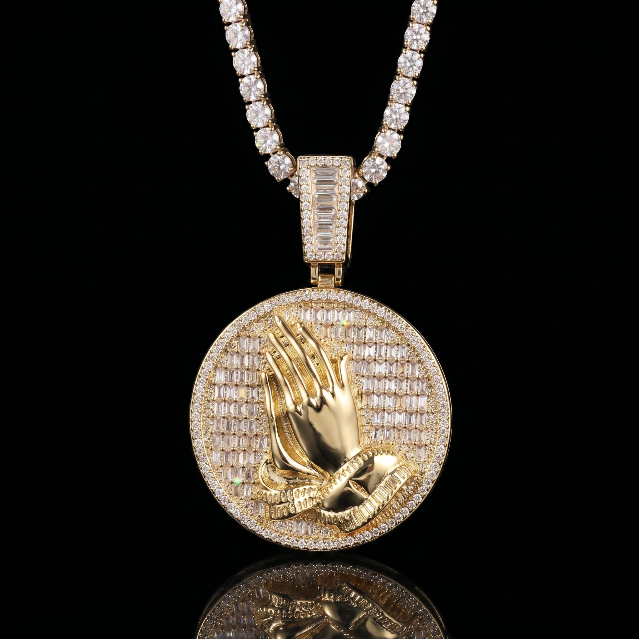 Baguette Cut Praying Hands Pendant