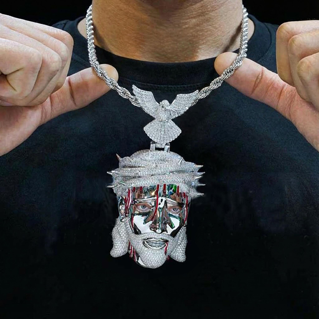 Iced Jesus Pendant with Dove Clasp Iced Jesus Pendant with Dove Clasp