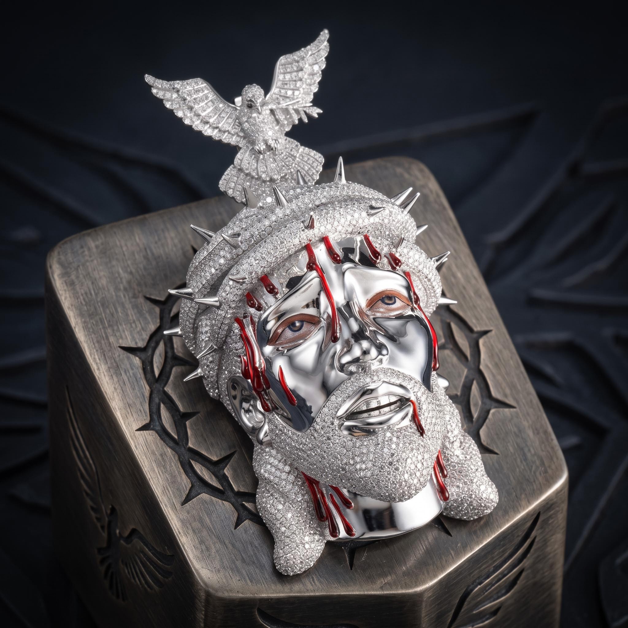 Iced Jesus Pendant with Dove Clasp